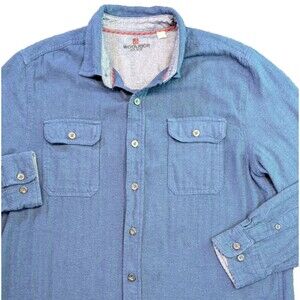 Woolrich Shirt Mens Large Long Sleeve Twill Design Button Down Pockets Blue Work